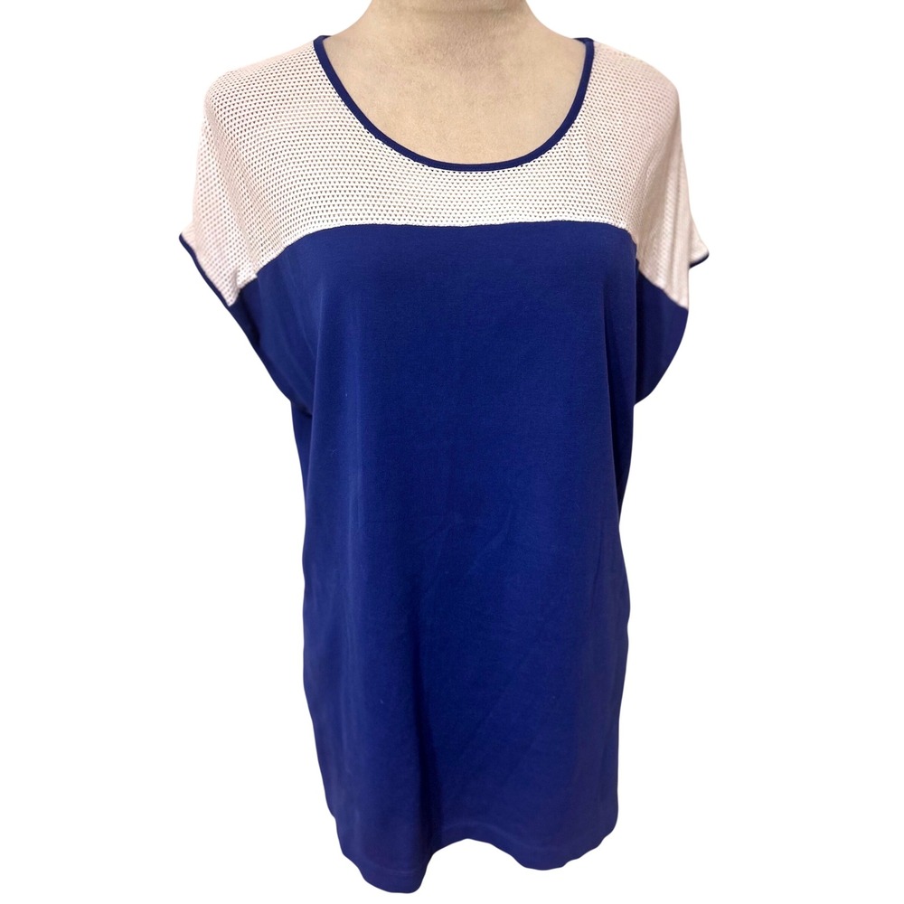 Lauren Ralph Lauren Top Blue White Mesh Colorblock Women XL